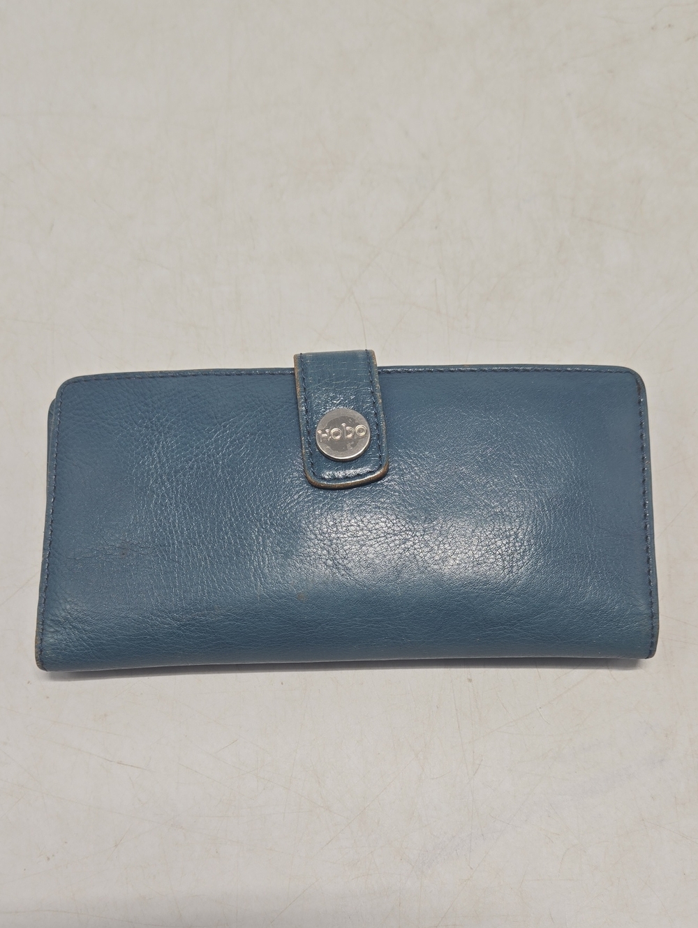 Leather Hobo Wallet Snap Closure Blue